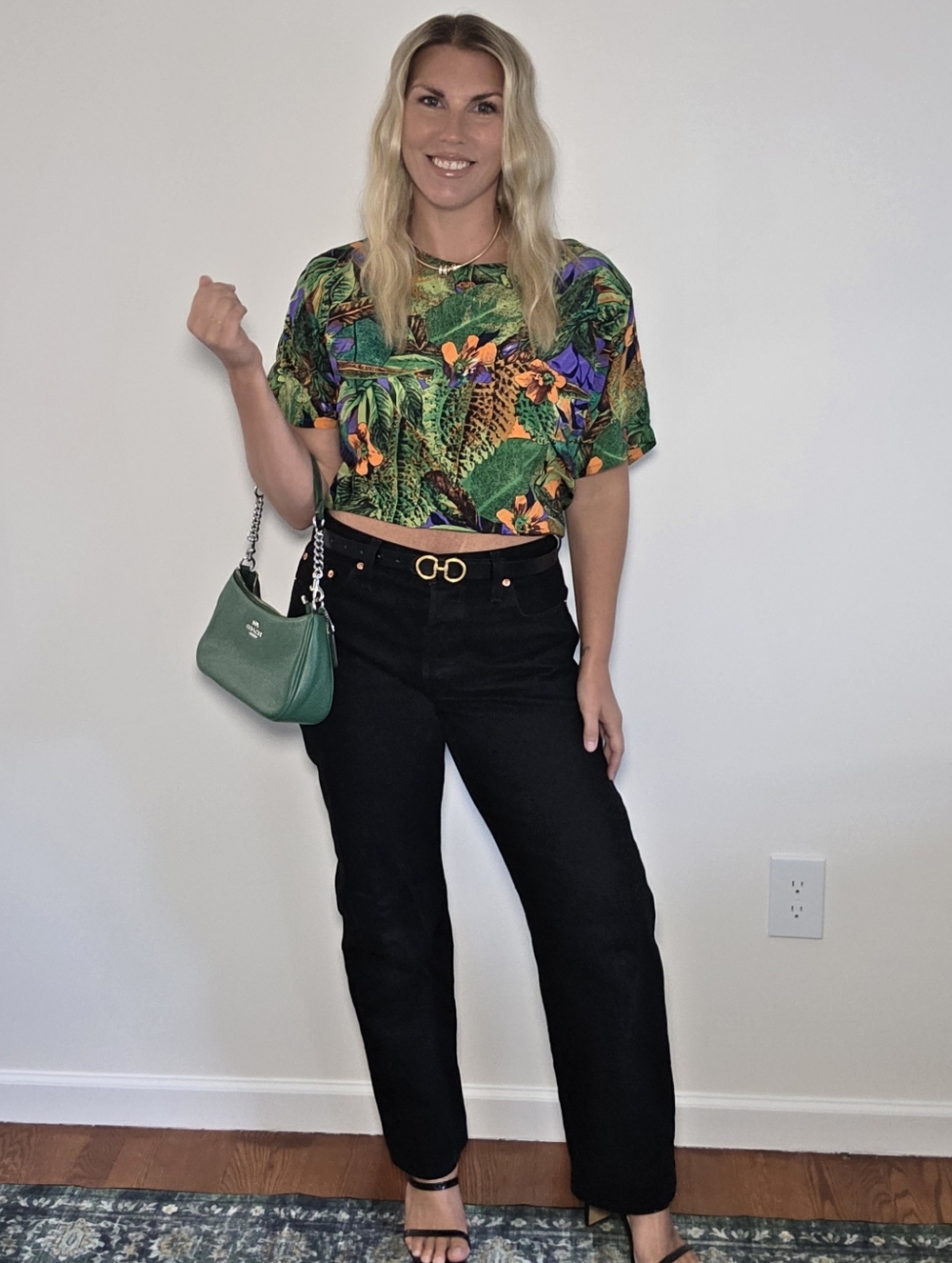 Nikola Vintage Tropical Print Blouse Size Medium Short Sleeve Button Up